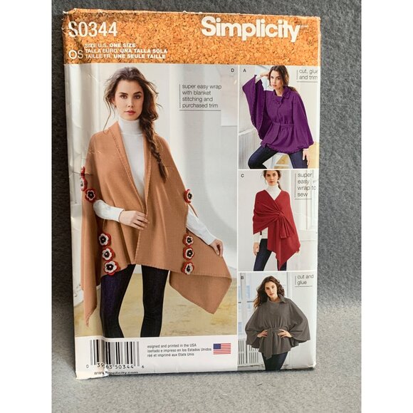 Simplicity Misses Ponchos Coat Sewing Pattern sz OS S0344 - uncut - Picture 4 of 4